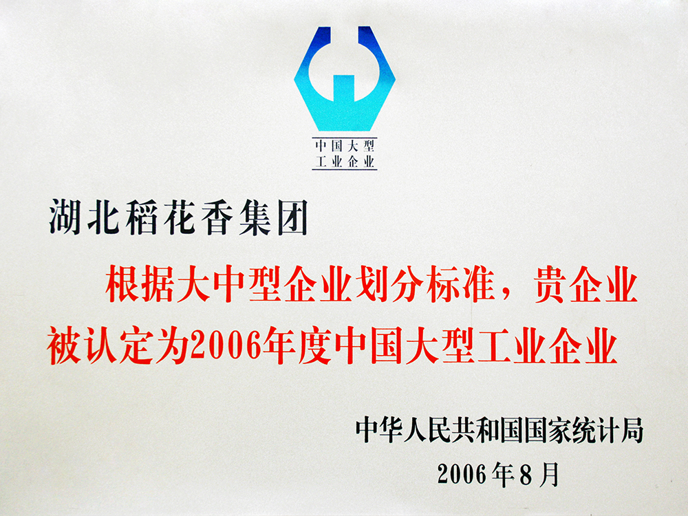 2006年8月，稻花香集團(tuán)被國(guó)家統(tǒng)計(jì)局認(rèn)定為”中國(guó)大型工業(yè)企業(yè)“